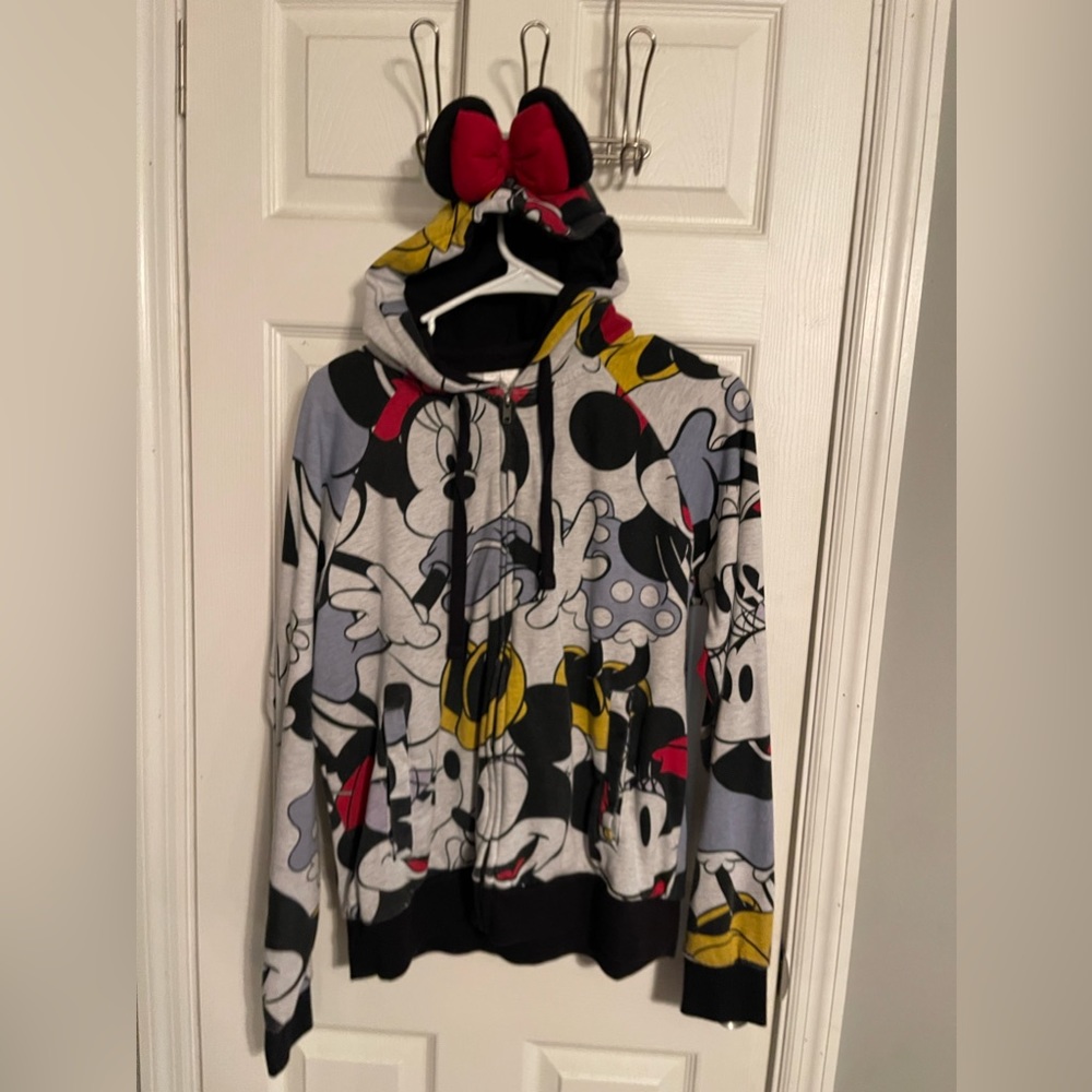 Minnie and Mickey Mouse zip sweatshirt with Minnie ears on the hood never worn
